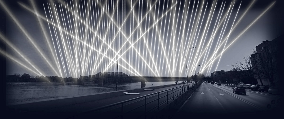 svetlosni efekti lasera iznad grada